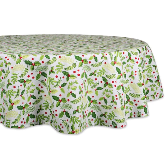 DII&#xAE; 70&#x22; Round Boughs of Holly Print Tablecloth